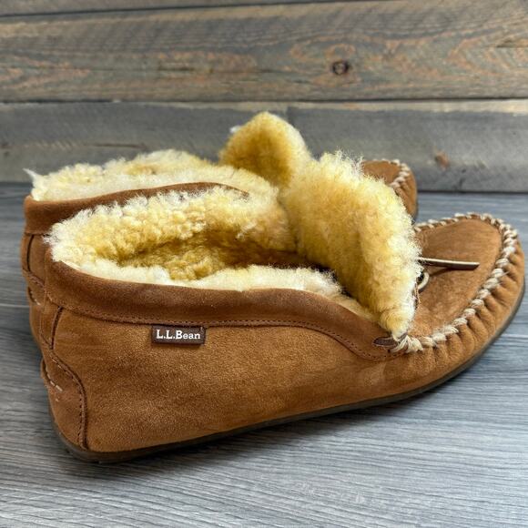 LL Bean Wicked Good Moccasin Suede Slippers Mens Size 11.5 Camp Shearling Lined main image 7